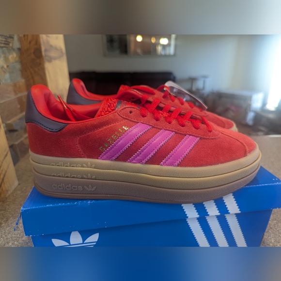 adidas Shoes - Adidas Gazelle Bold W Women's Red & Pink Suede Platform Sneakers